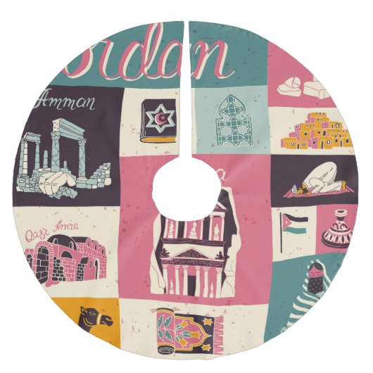 ヨルダン文化レトロ図解入りの、写真付きの記号 ブラッシュドポリエステルツリースカート (正面)