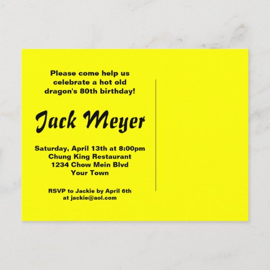 ヨンNo Mo 80th誕生日はがき招待状 インビテーションポストカード (裏面)