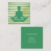 ヨーガエレガントグリーンターコイズ金ゴールド絵を描 ストライプの スクエア名刺 (正面/裏面)