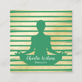 ヨーガエレガントグリーンターコイズ金ゴールド絵を描 ストライプの スクエア名刺