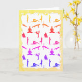 ヨーガカラフルポーズと破れた古い紙の質感 カード (黄色い花)