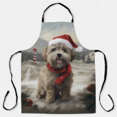 ヨーキプーの犬と雪のクリスマス エプロン (正面)