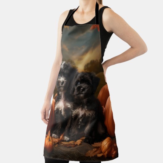 ヨーキプー子犬の秋の喜びカボチャ エプロン (インサイチュ)