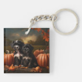 ヨーキプー子犬の秋の喜びカボチャ キーホルダー (裏面)