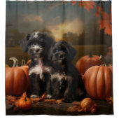 ヨーキプー子犬の秋の喜びカボチャ シャワーカーテン (正面)