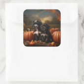 ヨーキプー子犬の秋の喜びカボチャ スクエアシール (バッグ)