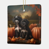 ヨーキプー子犬の秋の喜びカボチャ セラミックオーナメント (左)