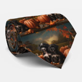 ヨーキプー子犬の秋の喜びカボチャ ネクタイ (ロール)