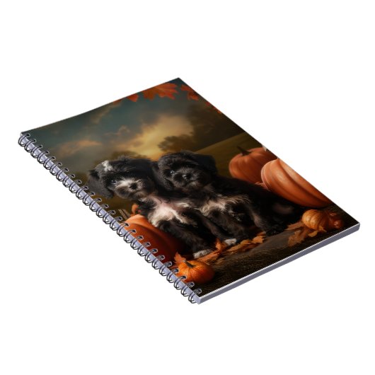 ヨーキプー子犬の秋の喜びカボチャ ノートブック (右側)