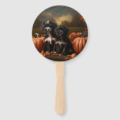 ヨーキプー子犬の秋の喜びカボチャ ハンドファン (裏面)