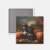 ヨーキプー子犬の秋の喜びカボチャ マグネット (正面/裏面)