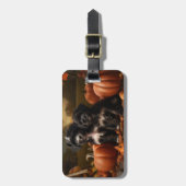 ヨーキプー子犬の秋の喜びカボチャ ラゲッジタグ (正面縦)