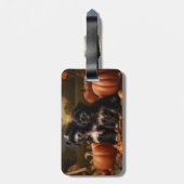 ヨーキプー子犬の秋の喜びカボチャ ラゲッジタグ (裏面縦)