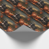 ヨーキプー子犬の秋の喜びカボチャ ラッピングペーパー (角)