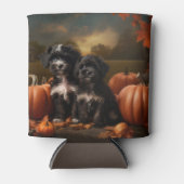 ヨーキプー子犬の秋の喜びカボチャ 缶クーラー (正面)