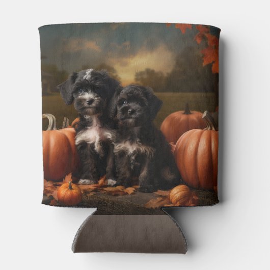 ヨーキプー子犬の秋の喜びカボチャ 缶クーラー (裏面)