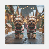 ヨーキプー犬のクリスマススノー ホリデー マグネット (正面)