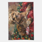 ヨーキプー犬のクリスマス キッチンタオル (縦)