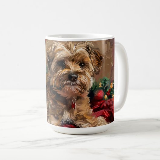 ヨーキプー犬のクリスマス コーヒーマグカップ (正面右)