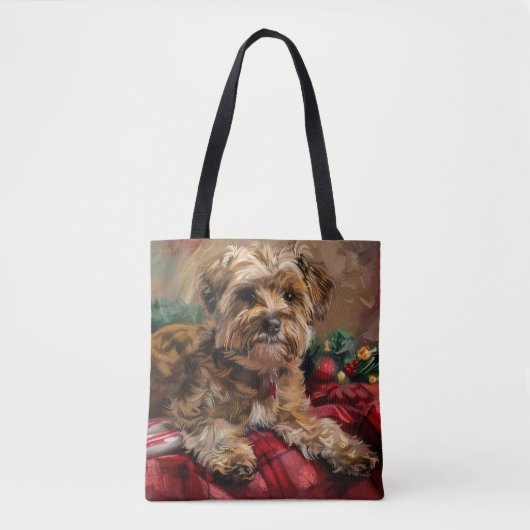 ヨーキプー犬のクリスマス トートバッグ (正面)