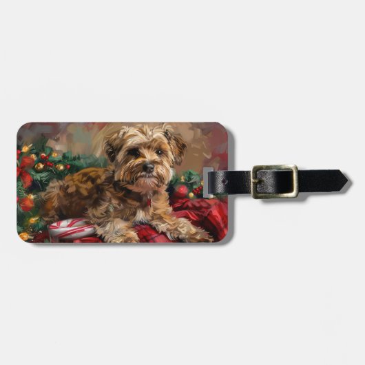 ヨーキプー犬のクリスマス ラゲッジタグ (正面横)