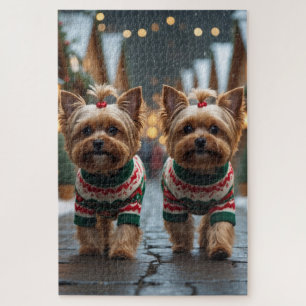 ヨーキプー犬 クリスマス スノー ホリデー ジグソーパズル