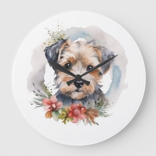 ヨーキプー クリスマスリース クリスマスの愛犬 ラージ壁時計 (正面)