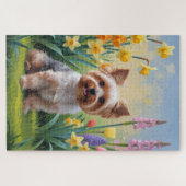 ヨーキプー 犬 春の花 絵画 ジグソーパズル (横)