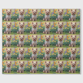 ヨーキプー 犬 春の花 絵画 ラッピングペーパー (フラット)