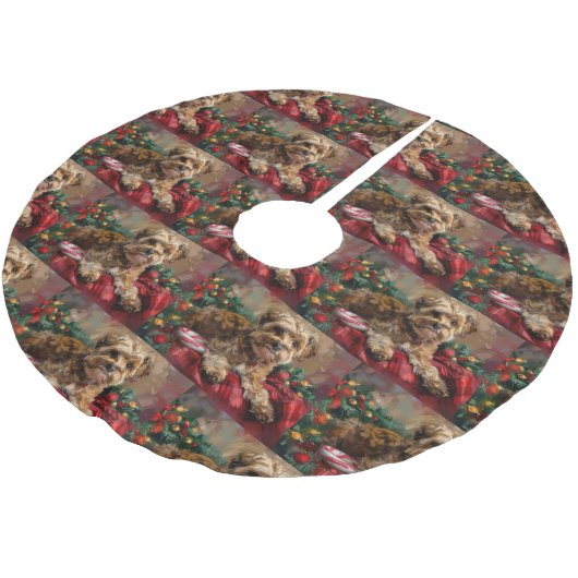 ヨーキポドッグクリスマスフェスティバル ブラッシュドポリエステルツリースカート (アングル)