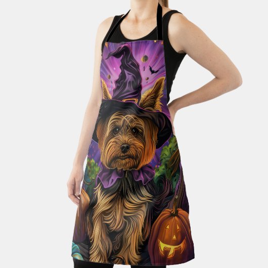 ヨーキポ不気味ー犬ハロウィーン魔女とカボチャ エプロン (インサイチュ)