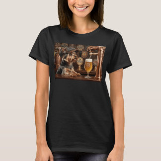 ヨーキーがビールを飲む面白い犬のミームTシャツ Tシャツ