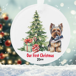 ヨーキーのウォーターカラークリスマスパーソナライズド オーナメント