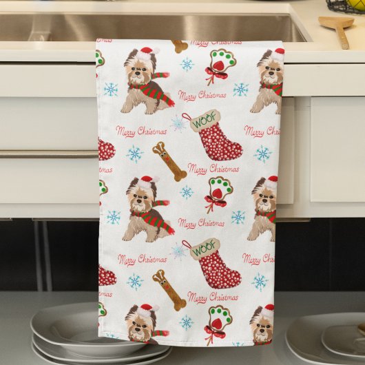 ヨーキーのクリスマスパターン  キッチンタオル