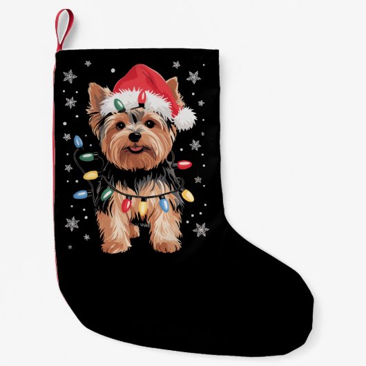 ヨーキーのクリスマス犬ロングXmasギフト スモールクリスマスストッキング (正面)
