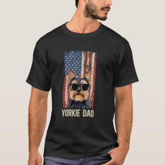 ヨーキーのヨーキーお父さん US フラッグ ヨークシャー テリア Tシャツ