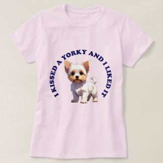 ヨーキーの子犬にキスをした Tシャツ