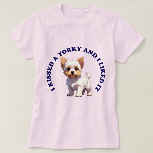 ヨーキーの子犬にキスをした Tシャツ (デザイン正面)