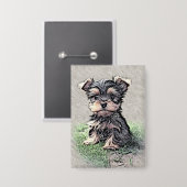 ヨーキーの子犬、ペット 缶バッジ (正面/裏面)