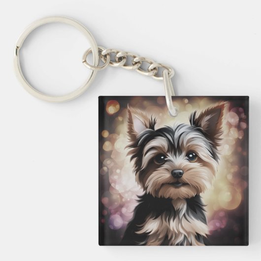 ヨーキーの犬、ペット キーホルダー (正面)