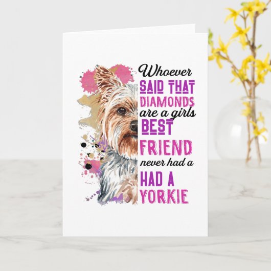 ヨーキーは女の子の最高の友達 面白い犬 女性用 カード (黄色い花)