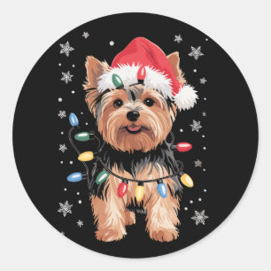ヨーキークリスマス犬ロングXmasギフト ラウンドシール