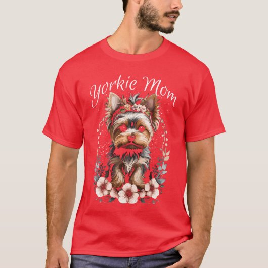 ヨーキーママの花 ヨークシャーテリア ジョーク 犬好き Tシャツ (正面)