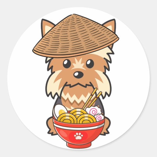 ヨークおもしろいシャーのテリアは食べ物麺の麺 ラウンドシール (正面)