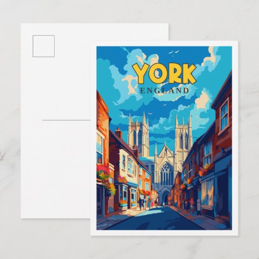 ヨークイングランドヴィンテージ旅行イラストレーション ポストカード (正面/裏面)