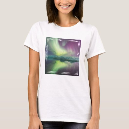 ヨークサルスラン氷河湖のオーロラ Tシャツ (正面)