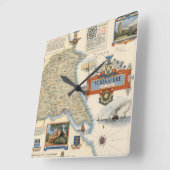 ヨークシャの地図: 東の乗馬 スクエア壁時計 (傾斜)