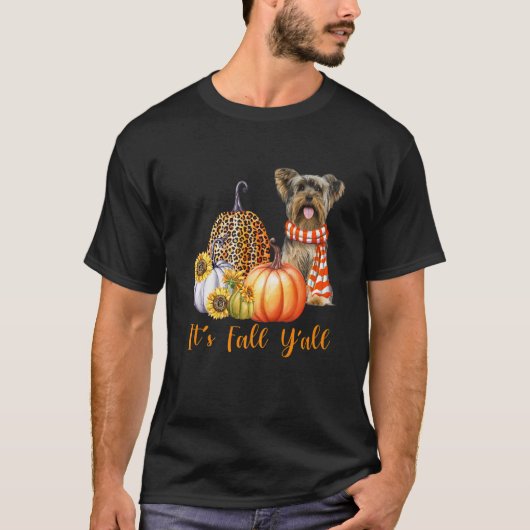 ヨークシャテリアのひょっとこかぼちゃ 秋だね Tシャツ (正面)