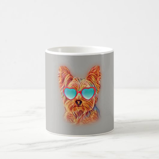 ヨークシャテリアのカラフルなヨークシャーテリアのネオン犬 コーヒーマグカップ (中央)