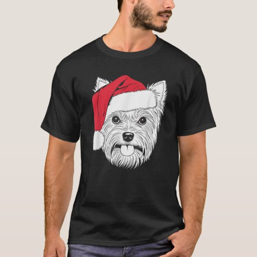 ヨークシャテリアのサンタ犬 クリス ヨーキー 可愛い Tシャツ (正面)